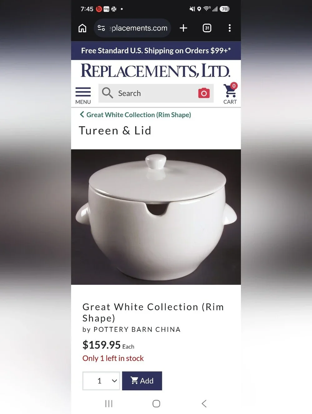 Pottery Barn Great White Soup Taureen